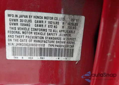 2011 Honda Fit from USA, damaged, VIN JHMGE8G33BS011112